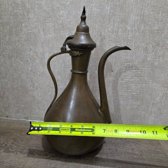 Vintage Brass Arabic Coffee Pot Dallah – Handmade Middle Eastern Teapot – 13" Ta - Picture 9 of 11